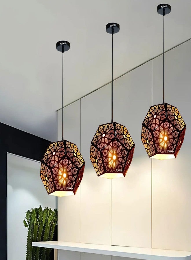 twixle Metal Black Lazer Cutting Hexagonal Hanging Lights for Living Room/Pendant Lights for Ceiling/Hanging Lamps for Home Decoration/Decorative Hanging Lights,Metal (with Bulb, 3, Pack) - Image 1